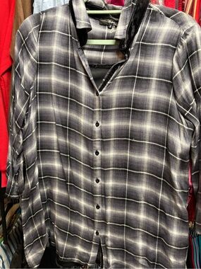 Andree Black and White Plaid Button-Front Blouse